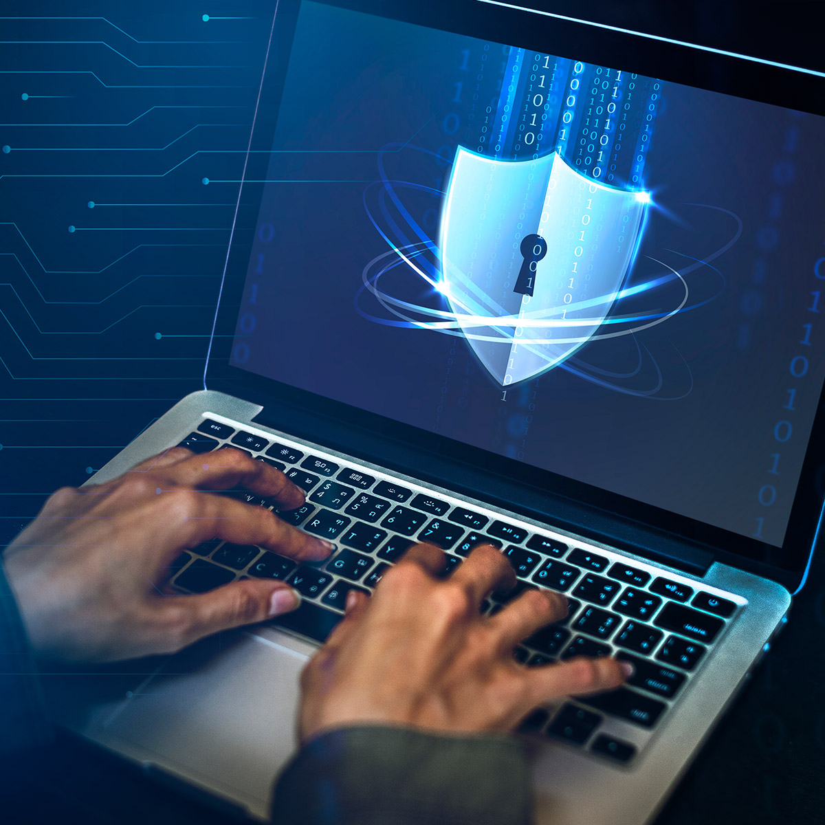 Cybersecurity lock icon on laptop screen